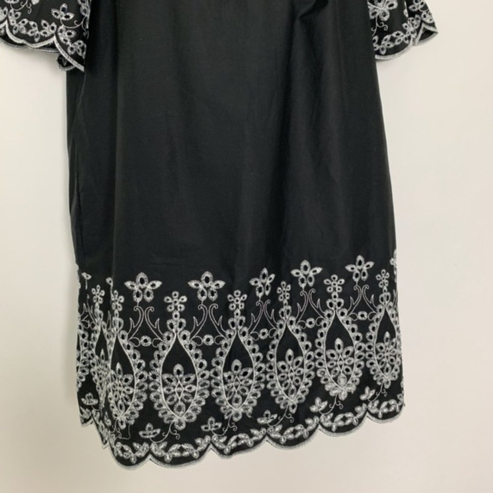 NYC Embroidered Short Sleeve OTS Dress Black #2561 - Picture 4 of 8